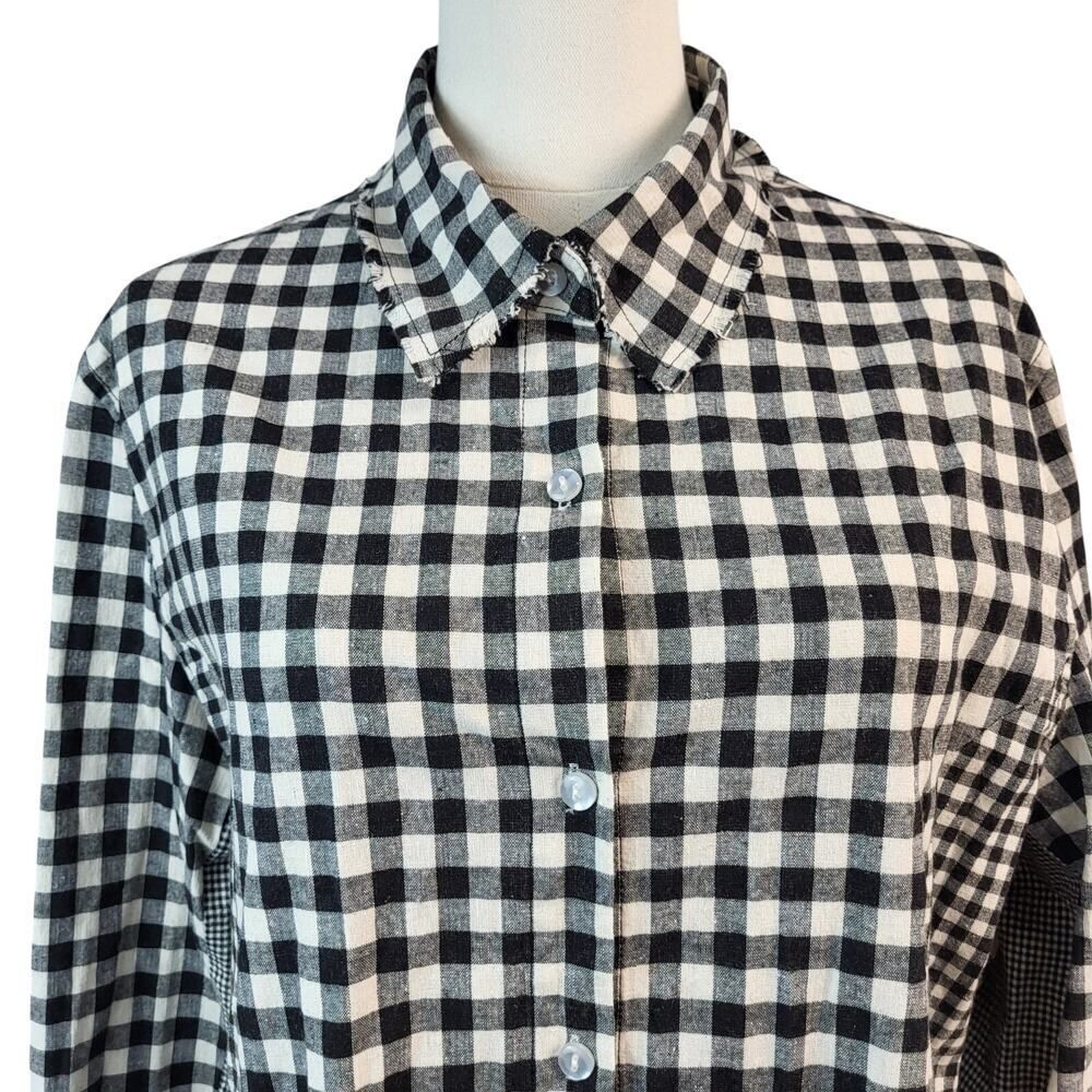 POL BOHO Oversized Small Black and White Checked Gingham Dress Frayed Hem - Picture 10 of 16